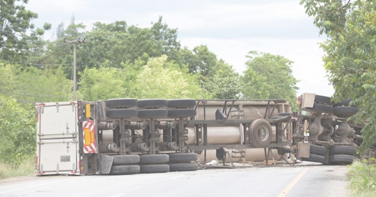 an overturned large truck