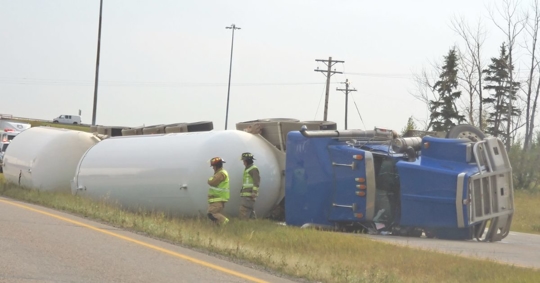 an overturned 18-wheeler